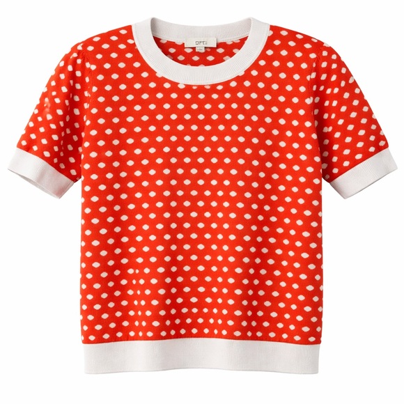 LOFT Tops - LOFT Orange and White Polka Dot Women’s Short Sleeve Sweater size Small